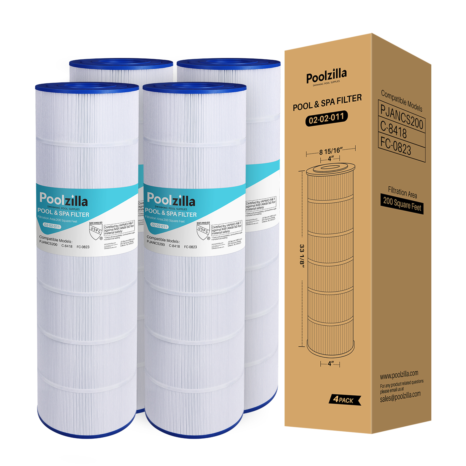 Poolzilla 4 Pack Pool Filter Cartridge Replacement for Jandy CS200