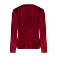 thumbnail image 5 of Womens Dressy Tops Soft Velvet Crew Neck Long Sleeve Elegant Shirts with Pleats Solid Color Casual Party Blouses (XL, Red), 5 of 7