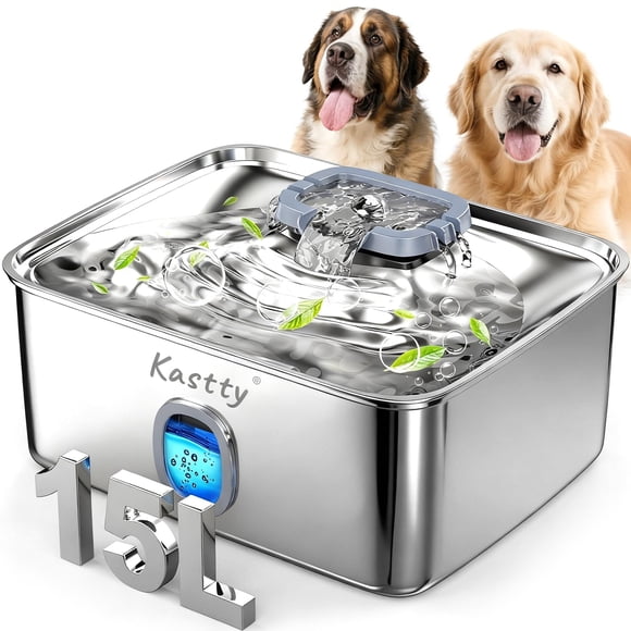 Fuente de agua para perros Kastty de acero inoxidable de 15 litros con luz LED