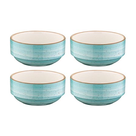 Aqua dia.5.5" h:2.5" 17 oz. Round Blue Porcelain Bowl (Set of 4)