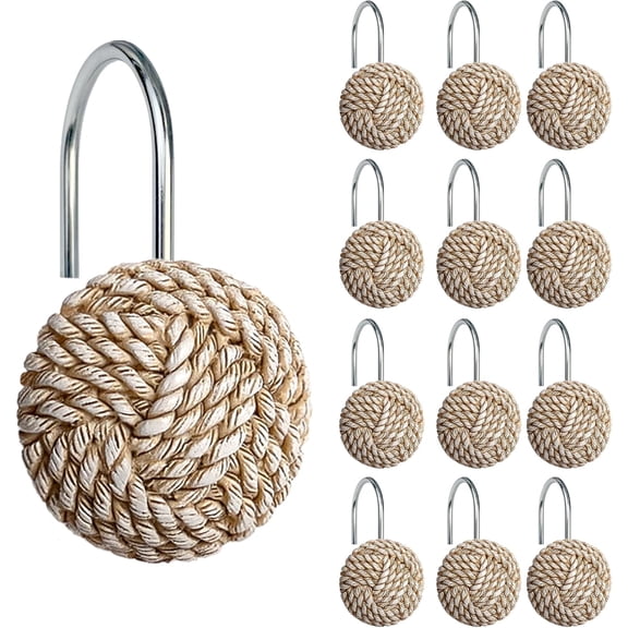 Boho Knots Shower Curtain Hooks, Home Decorative Shower Curtain Rings for Bathroom, Seaside Nautical Shower Curtain Hangers Bathroom Accessories, Set of 12