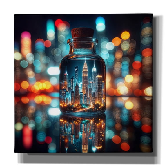 Epic Graffiti 'City In The Bottle' by Rey Klimt Canvas Wall Art, 37" x 37"