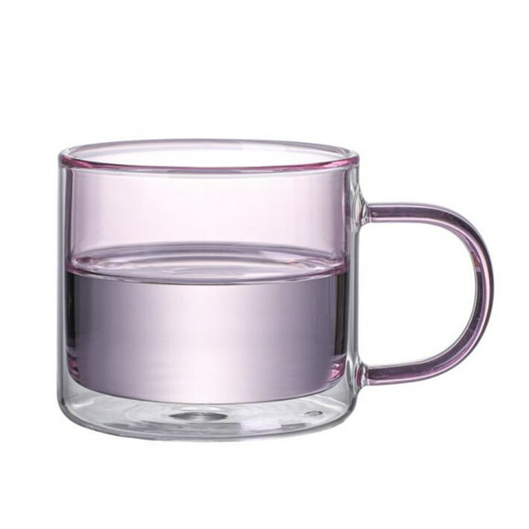 Garhelper Colored Double Walled Glass Coffee Mugs,250ml/8.5oz Clear Tea Cups  With Handle 