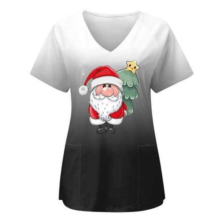

JWZUY Women s Cute Funny Printed Scrubs Tops V-Neck Short Sleeve Workwear Working Uniform Nursing Shirts with Pockets Casual Blouses Pullover Shirts T-Shirts Tshirts Tee Shirt (Black XXL)