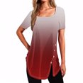 thumbnail image 1 of Plebaso Chemises d'Été pour Femmes Manches Courtes Tunique Dégradée Col Carré Blouses Amples Habillées avec Fente, 1 of 4