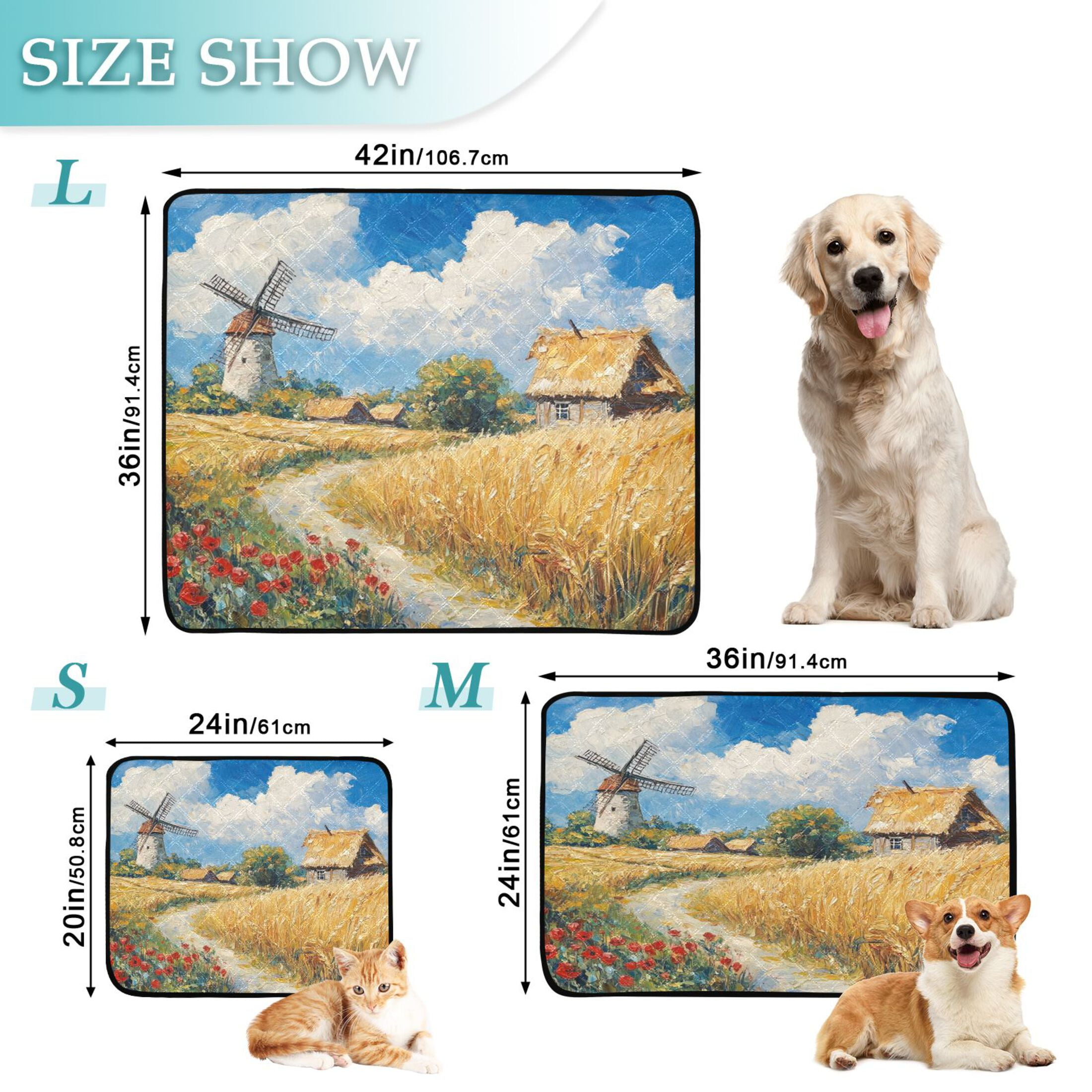 Qxltty Ukrainian Landscape Cat litter Pads Pet Set of 3 Diaper Mats Center Anti-leakage Layer Absorbent Soft and Comfortable