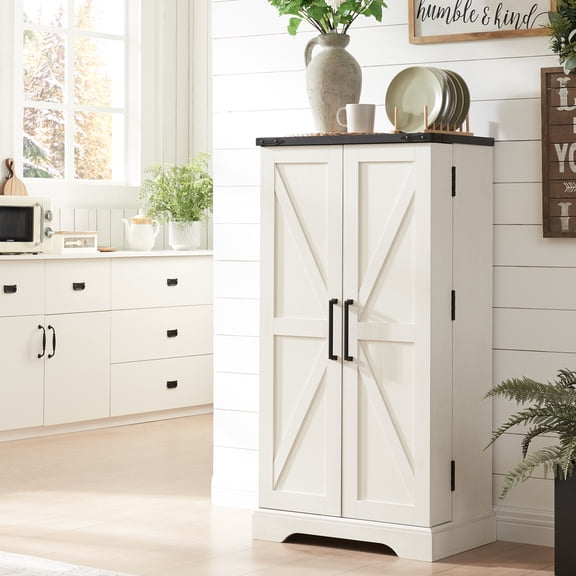 ACCOHOHO 47" Kitchen Pantry Cabinet, Farmhouse Storage Cabinet with Adjustable Shelves, White