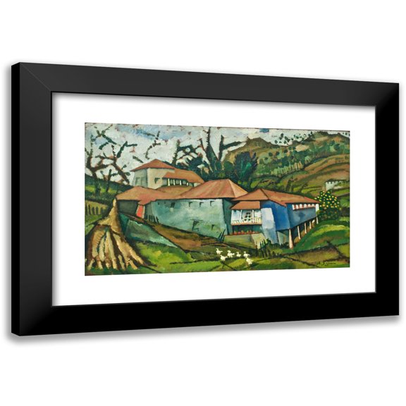 Amadeo de Souza-Cardoso 14x10 Black Modern Framed Museum Art Print Titled - Small River House (1913)