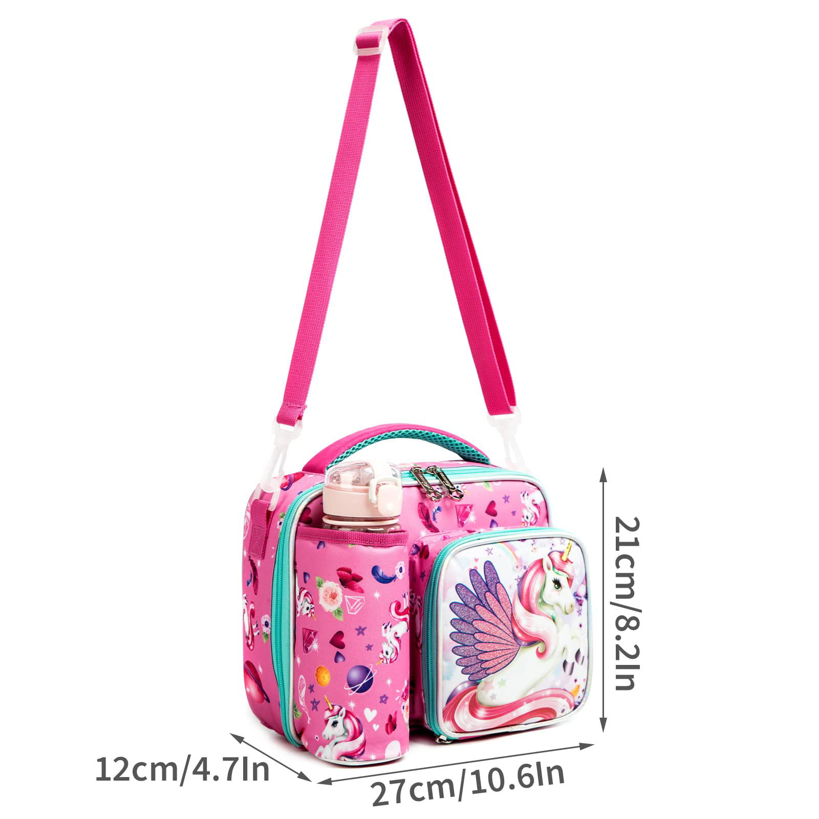 Vicer Insulated Lunch Bag With Handle Side Bottle Holder For Kids  Kindergarten And School - Unicorn
