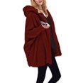 thumbnail image 2 of Veste à Capuche Col en V Manches Longues Couleur Unie Décontractée Ample Sans Boutons Rouge Vin 5TG, 2 of 7