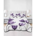 thumbnail image 3 of Purple Tulip Floral Summer Quilt Set Queen Size, Soft Microfiber Quilted Bedding Set with 2 Pillow Shams, Pastel Country White Wildflower Lightweight All Season Bedspread Coverlet for Bedroom 90"x96", 3 of 6