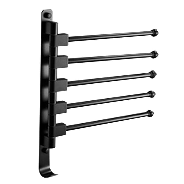 Porta toallas giratorio de 5 brazos en negro para baño, resistente y plegable