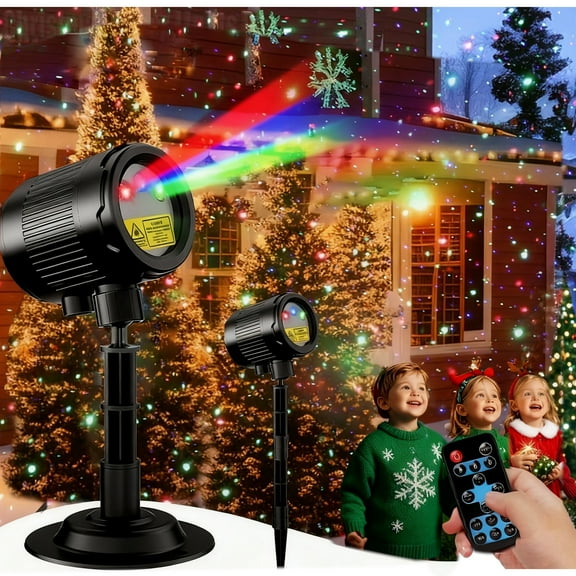 Laser Christmas Porjector Lights, Waterproof Laser Light Projector Outdoor 3-Color Star Shower Laser Lights, Remote Control & Timing, Perfect for Holidays Party, Garden Decor