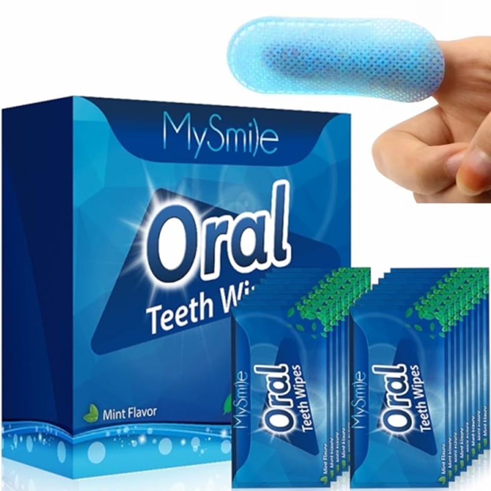 MySmile 100pcs Disposable Deep Cleaning Teeth Wipes Finger Brush Ups Tooth Wipes Oral Freshes Clean Wipes Mint Flavor