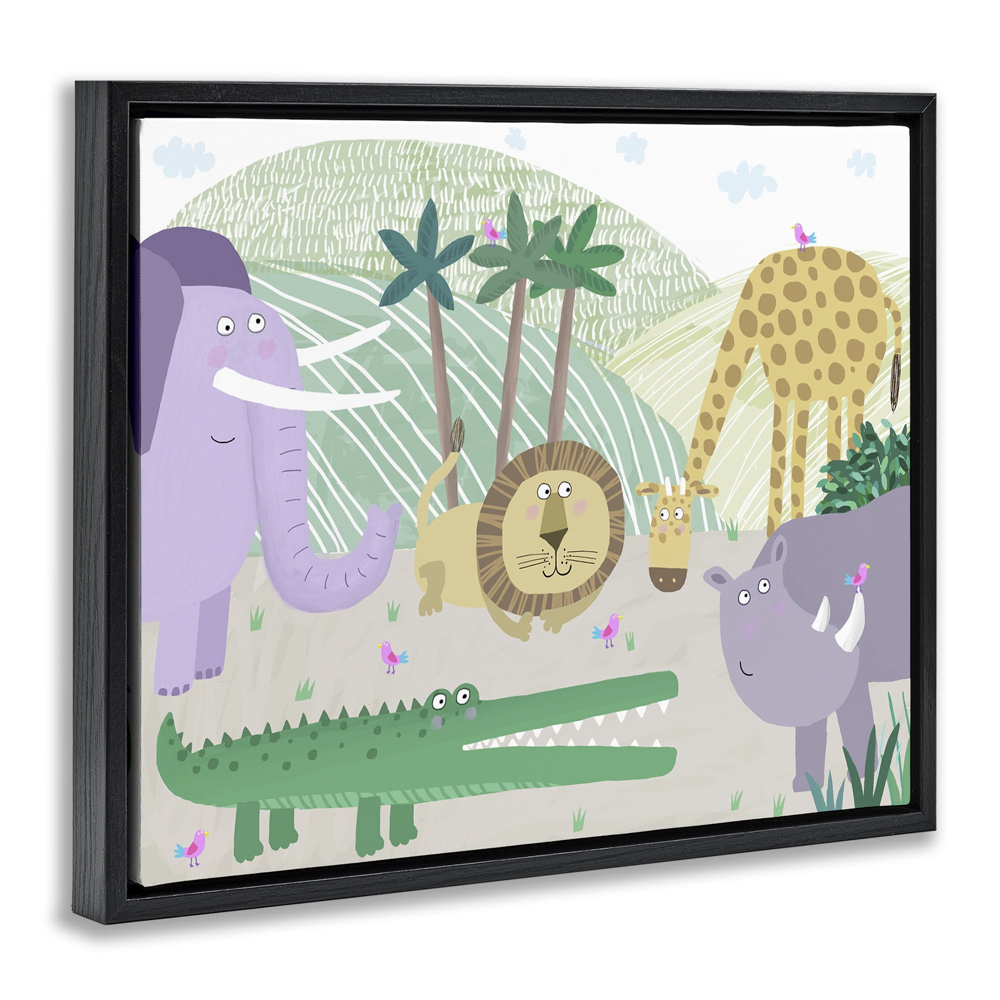 Stupell Industries Jungle Savannah Animals Black Framed Floater Canvas Wall Art, design by Carla Daly