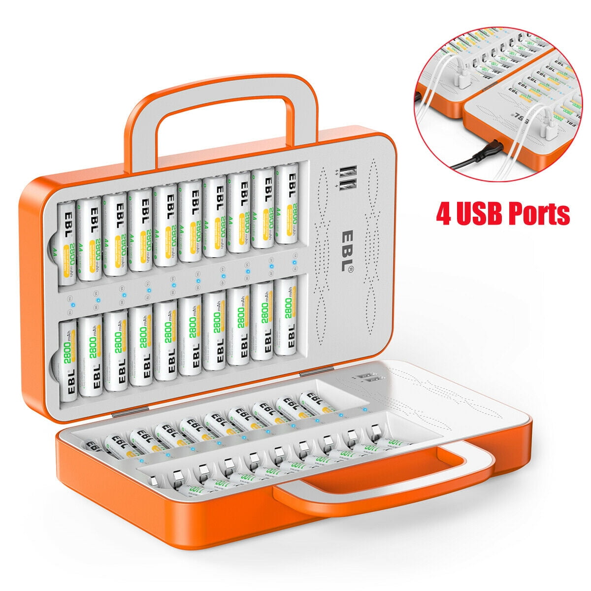 EBL 40 Slot Battery Charger with 4 USB Output for AA AAA Rechargeable