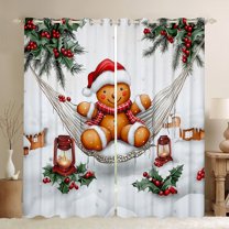 Feelyou Kawaii Gingerbread Man Curtains Pack of 2 (42x84 Each), Christmas Flower Leaf Curtains Blackout, Teens Boys Girls Kids Bedroom Curtains, Blackout Curtains Room Decor