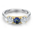 thumbnail image 3 of Gem Stone King 925 Silver and 10K Yellow Gold Blue Mystic Topaz and White Moissanite Engagement Ring for Women | 1.50 Cttw | Round 5MM | Gemstone November Birthstone | Size 7, 3 of 7