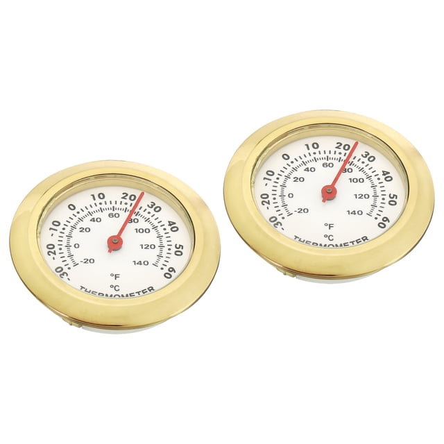 1.46" Mini Indoor Outdoor Thermometer Celsius/ Fahrenheit Temperature Monitor, Gold 2 Pack
