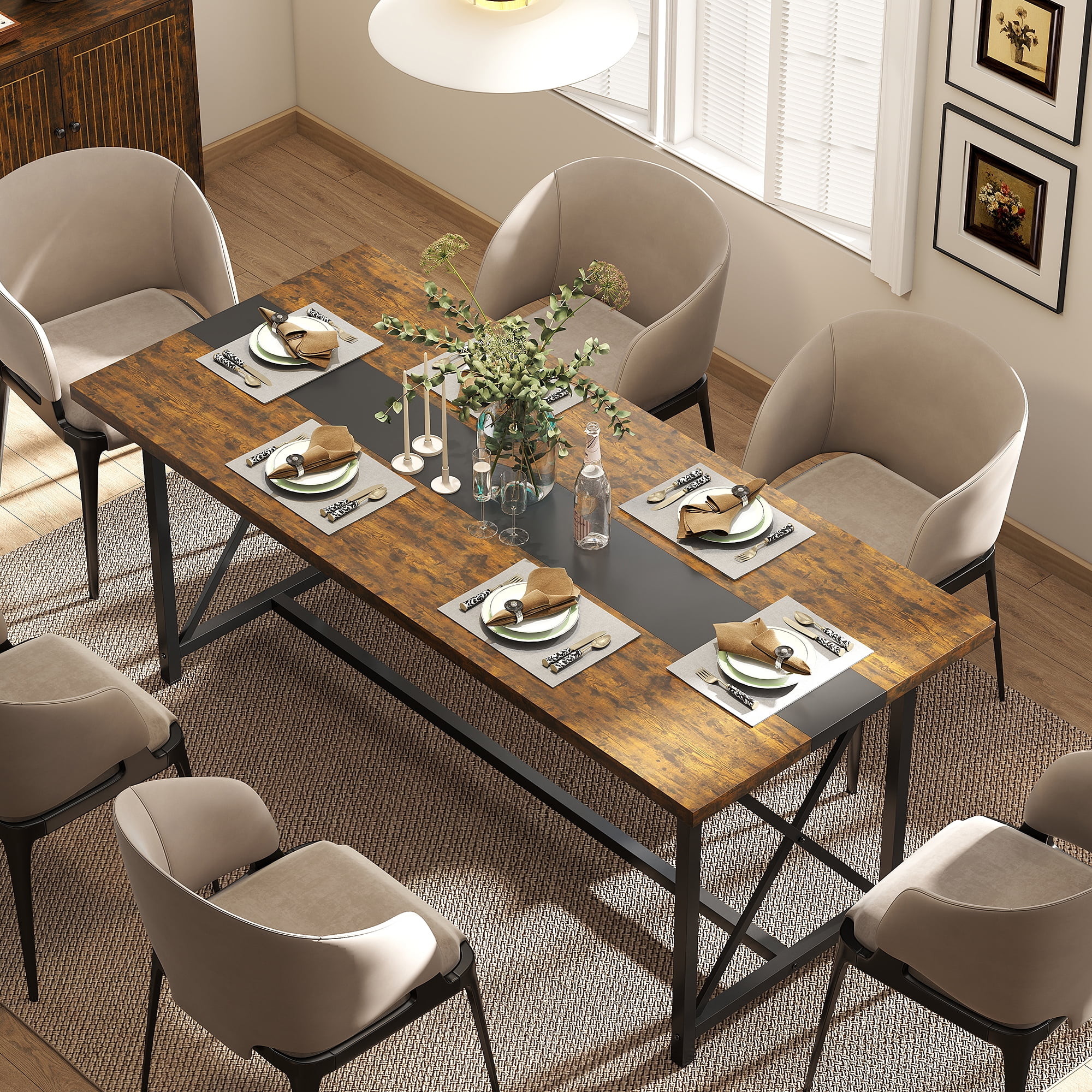 Manora Dining Table for 6-10 People, 70.9'' Modern Farmhouse Wooden Kitchen Table, Rectangle Dining Room Table, X-Shaped Legs (Rustic Brown)