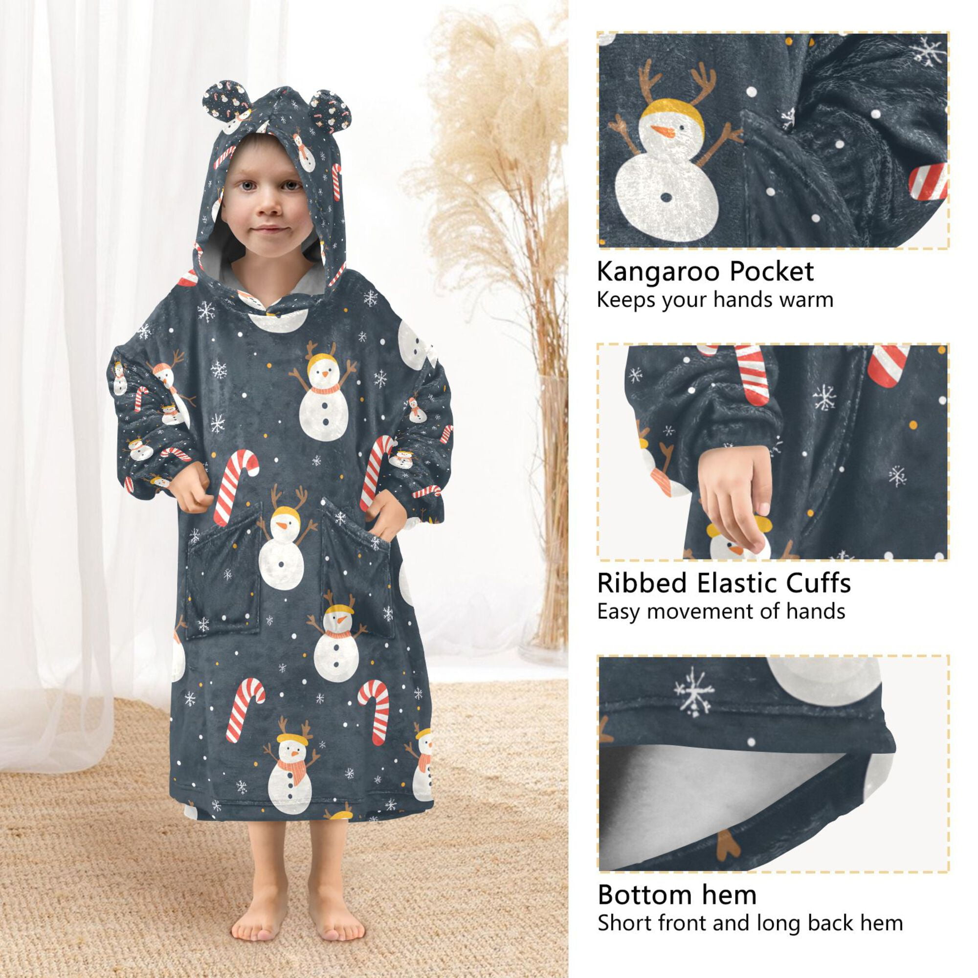 FORMRS Wearable Blanket Hoodie with Sleeves for Kids Cozy Flannel Sweatshirt, Playful Winter