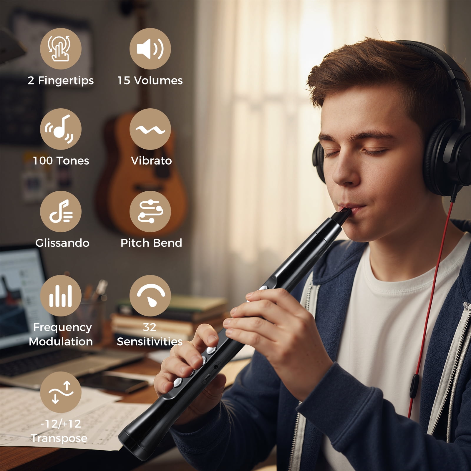 Costway Electronic Saxophone with Wireless MIDI 4-Octave Range & 2 Fingerings with HIFI Speaker