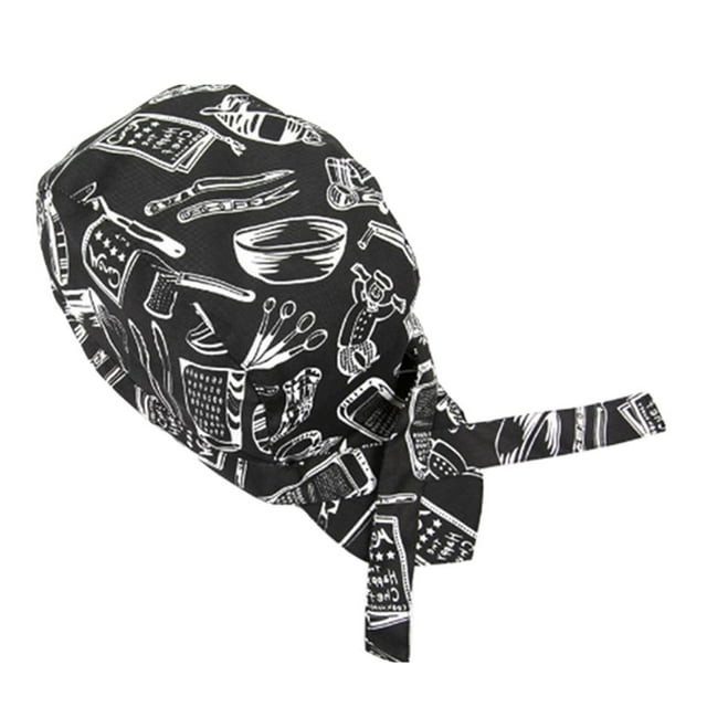 Unisex Kitchen Catering Chef Tie Back Hat Cap Headwrap para Restaurante, Cafetería, Bakery Cook Waiter, 11 Pattens para Elegir , Cuchillo tenedor shamjiam Casquillo del cocinero