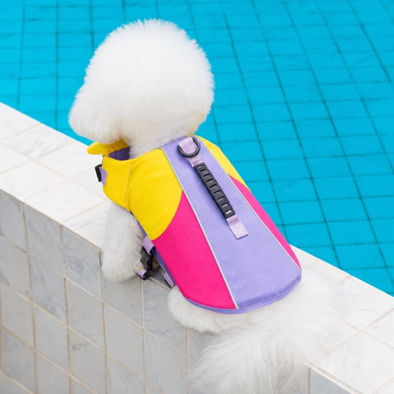Dog Life Jacket with Chin Float, Dog Swim Vest with Chin Float With Rescue Handle and Leash Ring, Polyester Material, For Swimming Boating Pool,XS