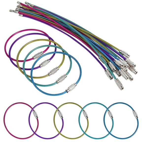 20pc Stainless Steel Wire Keychains PVC Coated 2.0mm 6.3 Inches Aircraft Cable Key Ring Loops for Hanging Luggage Tags or ID Tags (Multicolor)
