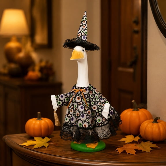 AZXY Halloween Porch Goose Outfit, Halloween Outdoor Decor Witch Costume Kit for 23 Inch Lawn Goose Statue, Patio Garden Fall Yard Holiday Ornament