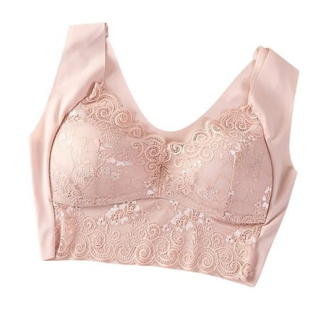 

YANHAIGONG Women Lady Lace Gathered Bra Plus Size Sports Bra Underwear Yoga Hollow Out Bra Cup True Bras For Women