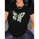 thumbnail image 1 of [1 camiseta con estampado floral y mariposas] Camiseta informal de manga corta y cuello redondo para mujer, tejido de punto de algodón con elasticidad media, estampado animal, con estampado de maripos, 1 of 7