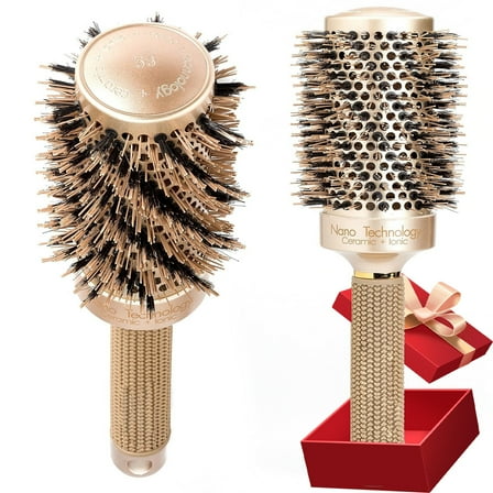 Yunnyp Boar Bristles Round Hair Brush, Nano Thermal Ceramic & Ionic Tech & Anti-Static, Professional Roller Brush，Roller Hairbrush for Blow Drying, Curling, Straightening, Add Volume & Shine