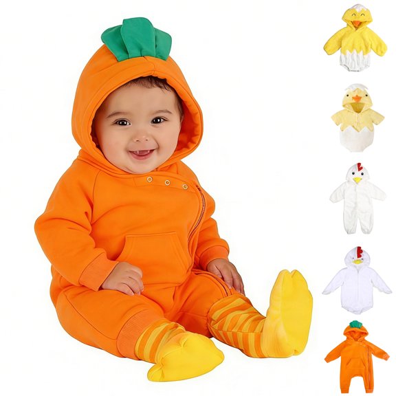 Bigetiay Halloween Outfit Baby Girl Boy Long Sleeve Carrot Romper Jumpsuit with Hood 6-12 Months Baby Girl Clothes