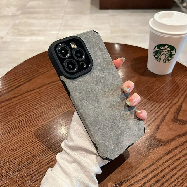 Fashion Matte Leather Silicone Case For iPhone 14 Plus 12 13 Mini 11 15 Pro Max 7 8 SE XR X XS Lens Protection Shockproof Cover Gray For iPhone 15 Plus