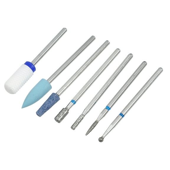 Unique Bargains 7 Pcs Emery Nail Drill Bits Set for Acrylic Nails 3/32 Inch Nail Art Tools 40.5mm Length Blue