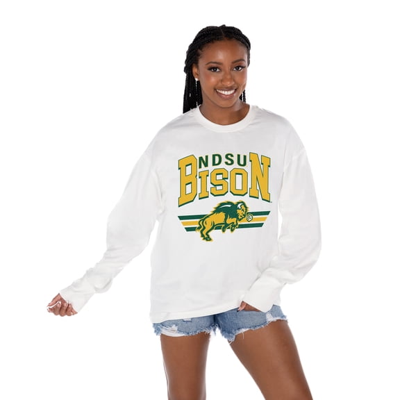 Women's Gameday Couture White NDSU Bison Oversized Swift Strike Long Sleeve T-Shirt