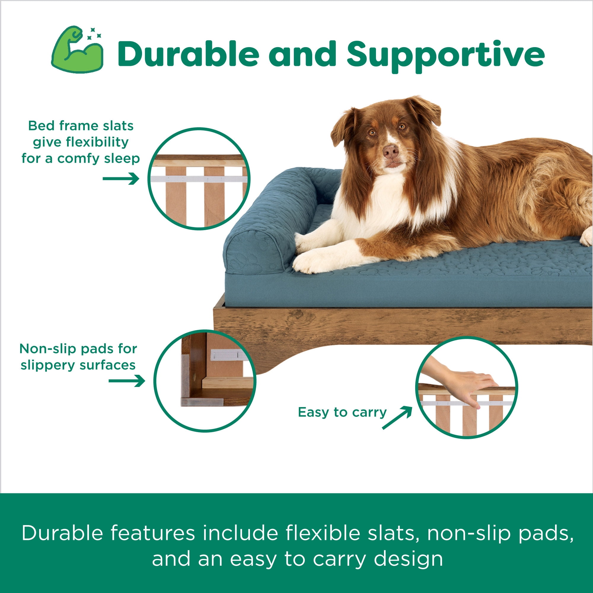 FurHaven Elevated Dog Bed for Large Dogs, Mid-Century Modern Style with Flexible Slats & Non-Slip Pads for Comfort & Airflow, Easy Assembly, Raised Pet Bed, Jumbo, Dark Brown