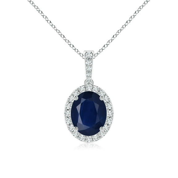 ANGARA Natural 3.3 Ct Vintage Style Oval Sapphire Halo Pendant in 14K White Gold for Women (Size-10x8mm) | September Birthstone, Anniversary, Jewelry Gift for Women | Natural Blue Sapphire Necklace