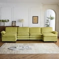 thumbnail image 5 of Ktaxon 155" W Sectional Convertible Sofa U Shaped Modular Couch with Double Chaise Corduroy Sleeper Set with 4 Oversized Seats Olive Green, 5 of 8