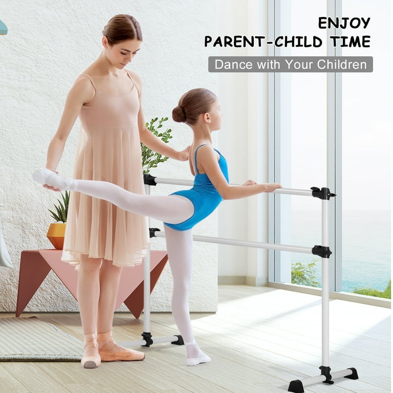 Goplus Portable Ballet Barre 4ft Freestanding Adjustable Double Dance Bar Silver