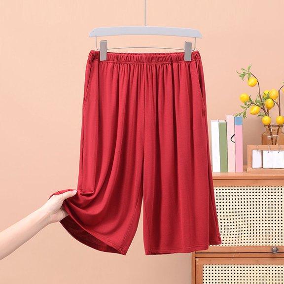 Hrsba Mens Sleep Shorts,Solid Color Light Fabric Loose Plus Size 5 Length Lightweight Summer Home Bottoms