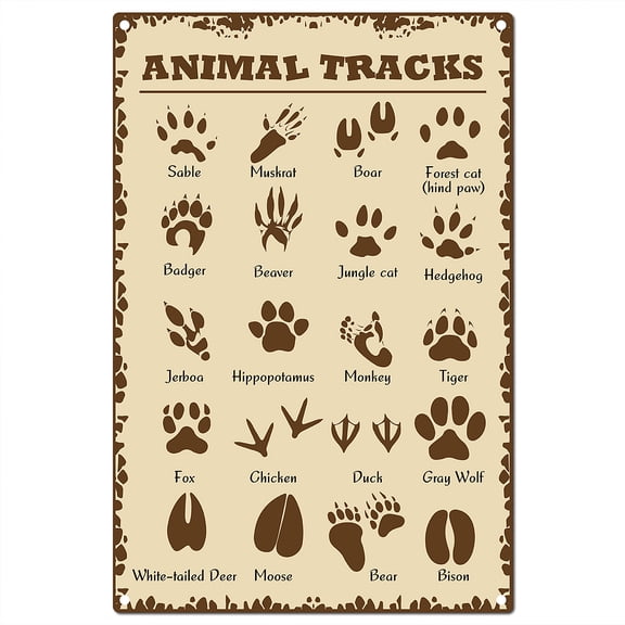 Animal Tracks Signs Tin Plate Vintage Animals Footprint Metal Signs Dog Bear Cow Retro Funny Poster Indoor Wall Decorations