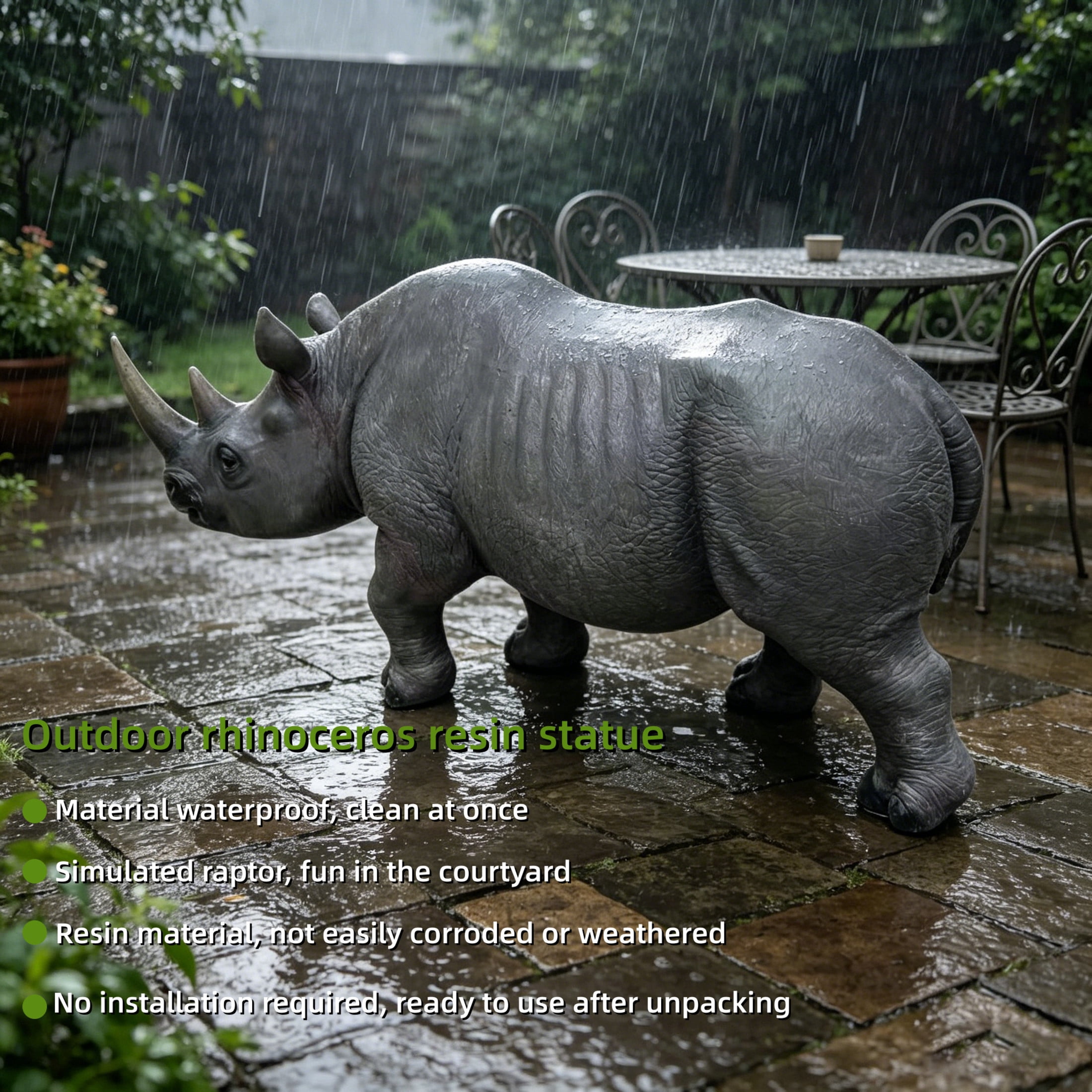 GDF Studio Rhinoceros Resin Indoor/Outdoor Guardian Statue, Weather-Resistant Decor Figurine for Garden & Courtyard