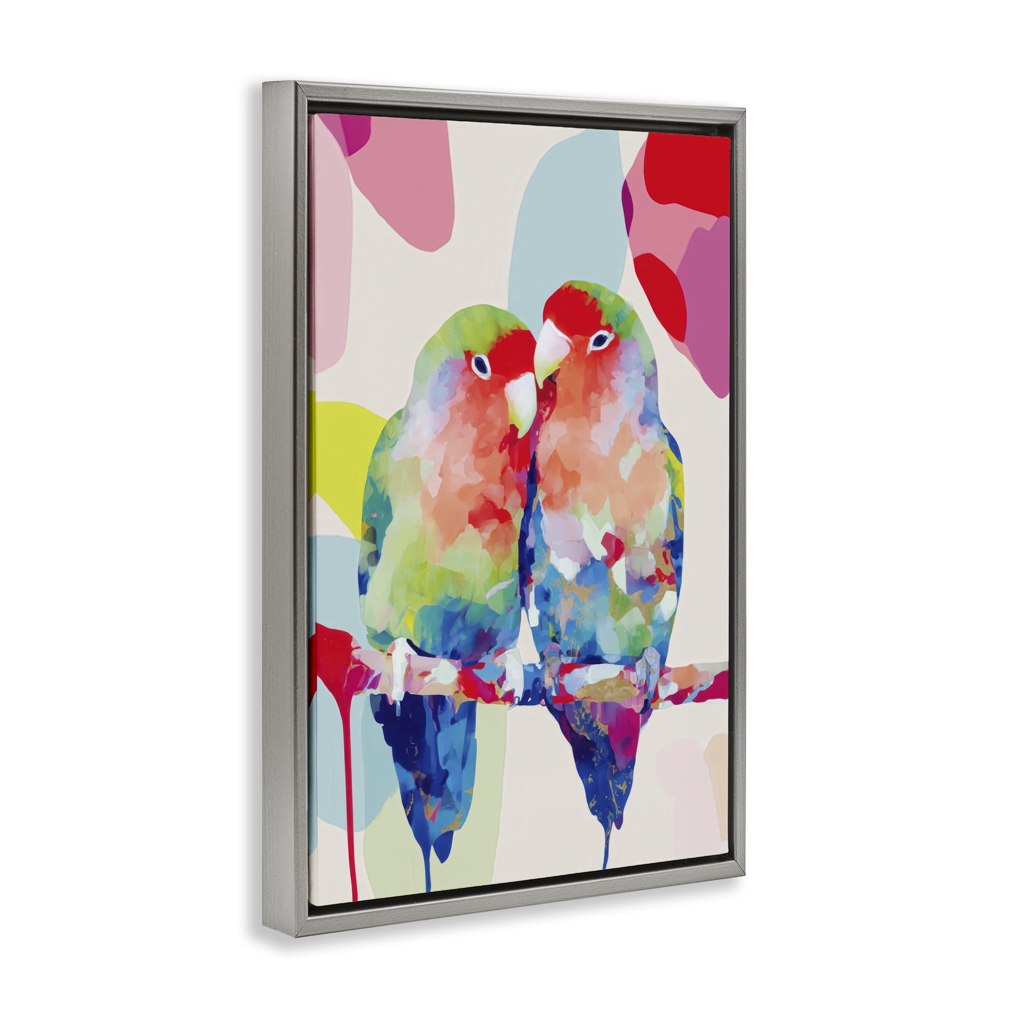 Stupell Industries Lovebirds on a Branch Gray Framed Floater Canvas Wall Art, design by Chromatic Storm Studio
