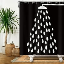 Black and White Shower Curtain Fun Shower Head and Water Drops Shower Curtains for Bathroom Machine Washable Waterproof Polyester Fabric Curtain for Bathing with 12 Hooks 72x72 Inch