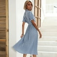 thumbnail image 4 of Sngxgn Dresses for Women Front Tie Cap Sleeves V Neck Midi Bodycon Dress(Sky Blue,L), 4 of 9