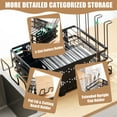 thumbnail image 3 of CEYAZYE Extendable Dish Drainers for Kitchen Counter, Small Dish Rack with Drying Tray 2 Tier Dish Drying Rack Stainless Steel Plate Dryer Rack with Utensil & Cup Holders, 3 of 7