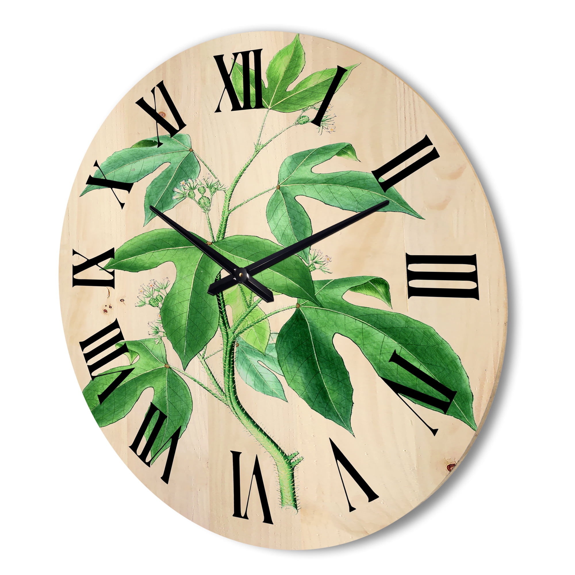 Designart 'Ancient Green Leaves Plants V' Traditional Wood Wall Clock