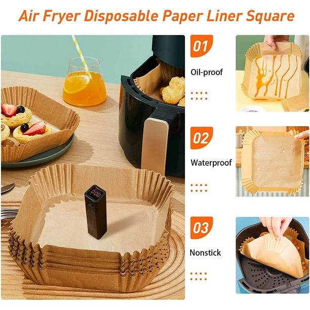 Air Fryer Feuilles de Papier 20cm, 100 Pièces Papier Cuisson Air Fryer  Carré Jetable, Air Fryer Papier Cuisson Liner